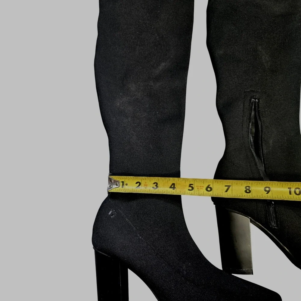 CUCCOO Black Knit Over The Knee‎ Sock Boots Pointed Toe Block Heel Womens Size 9
